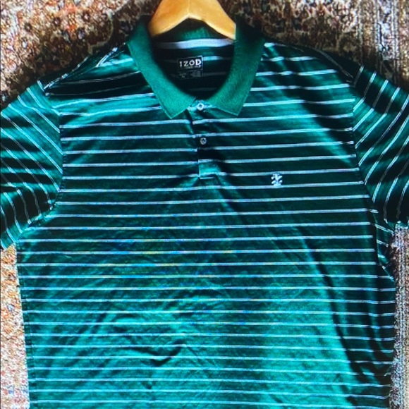 IZOD Golf Polo Shirt Mens XX-Large Green White Stripe Short Sleeves - Picture 1 of 1